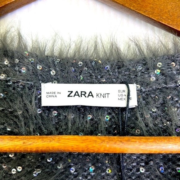 Zara - NWT Sequin Fuzzy Knit Gray Long Sleeve Sweater Size Small - Picture 9 of 12